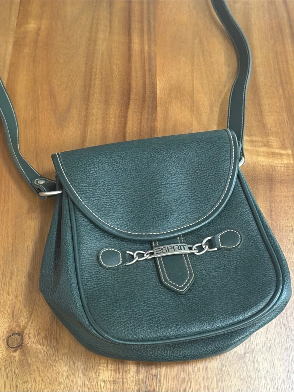 Vintage ESPRIT Forest Green Leather Saddle Crossbody Bag Horsebit Accent 90s
